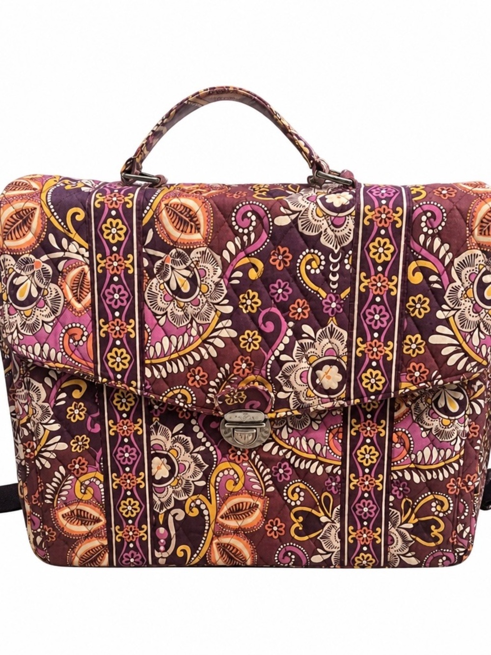 Vera Bradley Quilted Floral Laptop Satchel in Plum and Pink - Picture 2 of 14